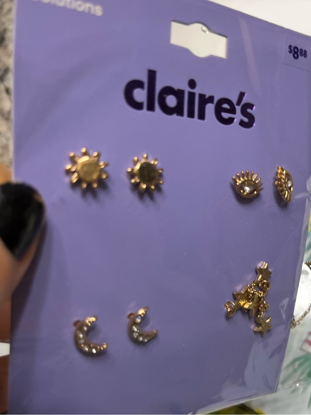 Claire's Gold Sun, Moon & Star Stud Earring Set -brand new in bag